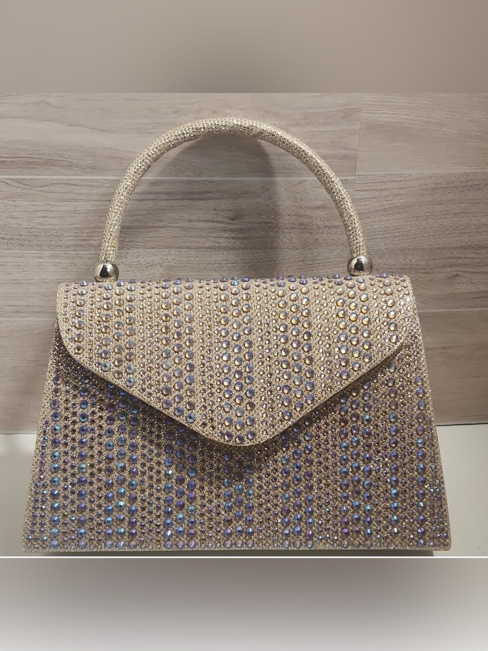 Gold Crystal Top Handle Evening Bag with Magnetic Closure